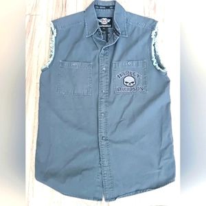 Harley Davidson Motorcycle Clothes Cut Off Sleeveless Button Up Shirt M